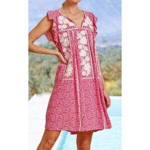 Savanna Jane Dress Pink White Embroidered Flutter Short Sleeve Shift